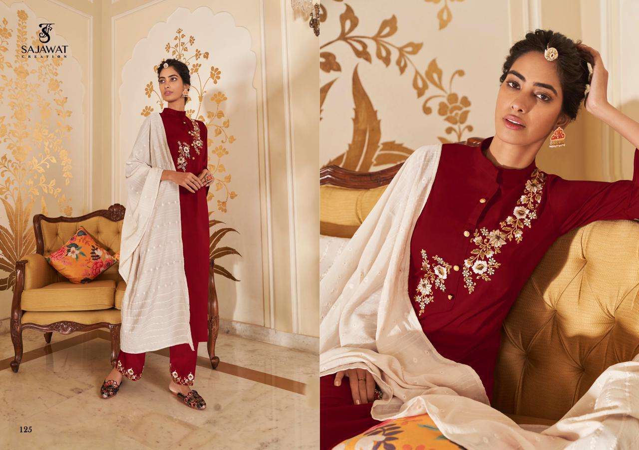 ROOHI VOL-1 BY SAJAWAT CREATION 121 TO 126 SERIES BEAUTIFUL SUITS COLORFUL STYLISH FANCY CASUAL WEAR & ETHNIC WEAR PURE VISCOSE WITH WORK DRESSES AT WHOLESALE PRICE