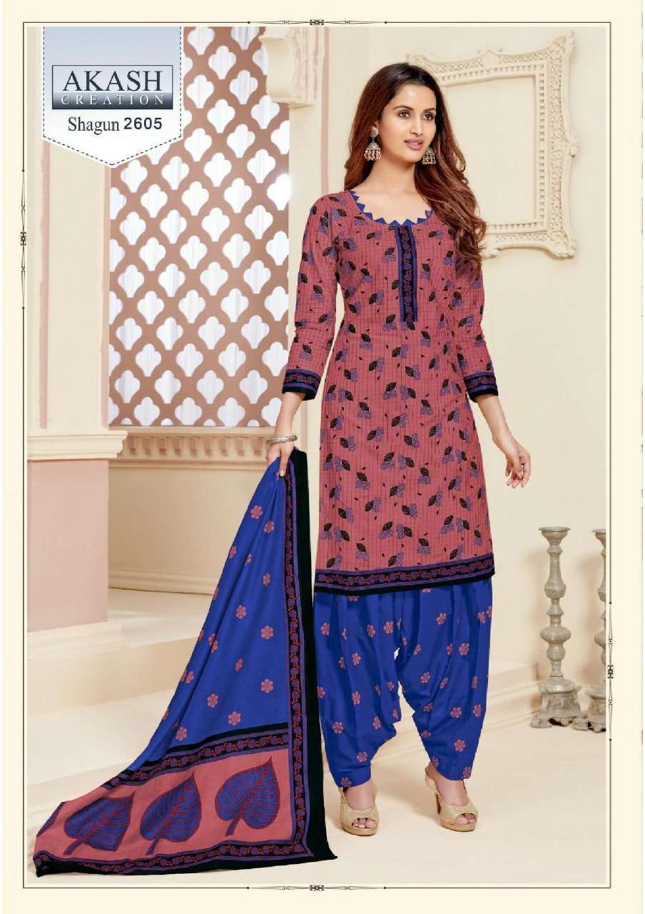 SHAGUN VOL-26 BY AKASH CREATION 2601 TO 2625 SERIES BEAUTIFUL SUITS COLORFUL STYLISH FANCY CASUAL WEAR & ETHNIC WEAR PURE COTTON DRESSES AT WHOLESALE PRICE