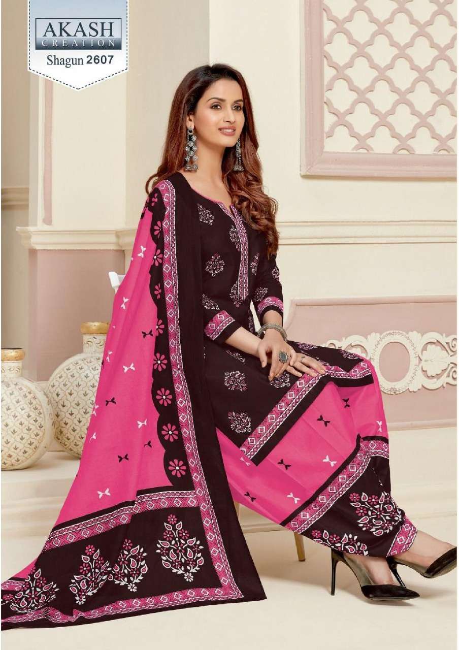 SHAGUN VOL-26 BY AKASH CREATION 2601 TO 2625 SERIES BEAUTIFUL SUITS COLORFUL STYLISH FANCY CASUAL WEAR & ETHNIC WEAR PURE COTTON DRESSES AT WHOLESALE PRICE