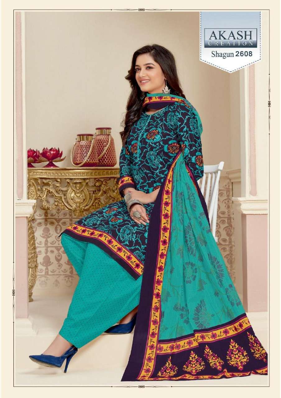 SHAGUN VOL-26 BY AKASH CREATION 2601 TO 2625 SERIES BEAUTIFUL SUITS COLORFUL STYLISH FANCY CASUAL WEAR & ETHNIC WEAR PURE COTTON DRESSES AT WHOLESALE PRICE