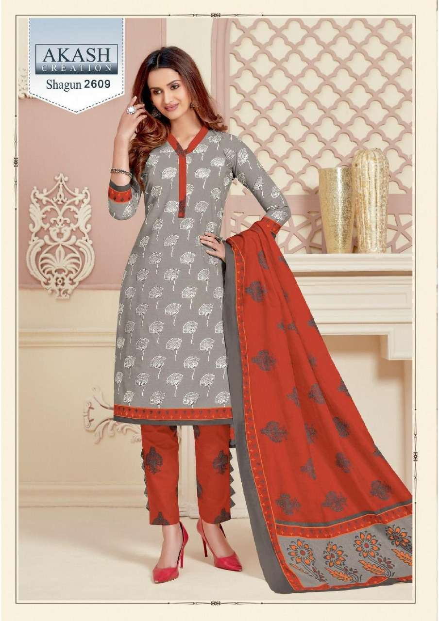 SHAGUN VOL-26 BY AKASH CREATION 2601 TO 2625 SERIES BEAUTIFUL SUITS COLORFUL STYLISH FANCY CASUAL WEAR & ETHNIC WEAR PURE COTTON DRESSES AT WHOLESALE PRICE