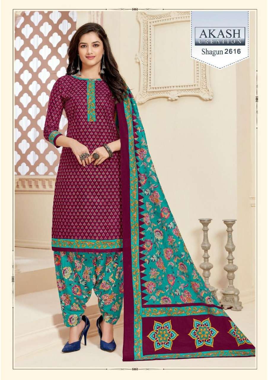 SHAGUN VOL-26 BY AKASH CREATION 2601 TO 2625 SERIES BEAUTIFUL SUITS COLORFUL STYLISH FANCY CASUAL WEAR & ETHNIC WEAR PURE COTTON DRESSES AT WHOLESALE PRICE