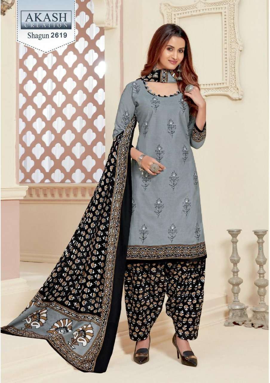 SHAGUN VOL-26 BY AKASH CREATION 2601 TO 2625 SERIES BEAUTIFUL SUITS COLORFUL STYLISH FANCY CASUAL WEAR & ETHNIC WEAR PURE COTTON DRESSES AT WHOLESALE PRICE