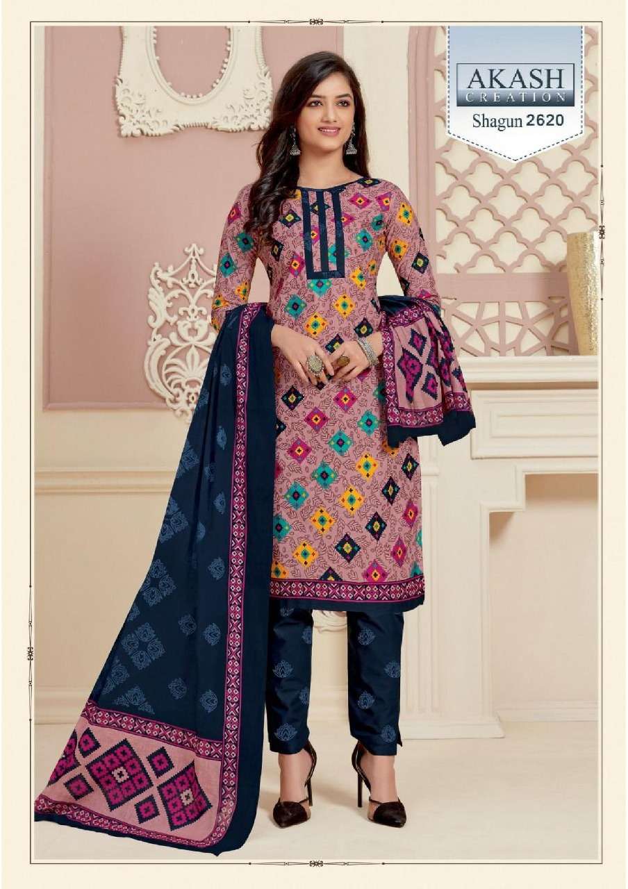 SHAGUN VOL-26 BY AKASH CREATION 2601 TO 2625 SERIES BEAUTIFUL SUITS COLORFUL STYLISH FANCY CASUAL WEAR & ETHNIC WEAR PURE COTTON DRESSES AT WHOLESALE PRICE