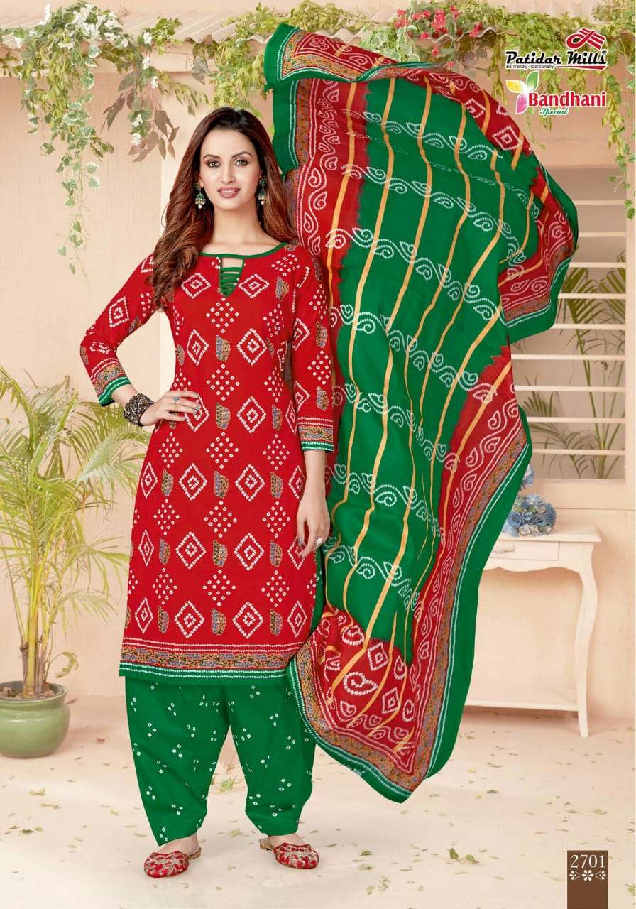 BANDHANI VOL-27 BY PATIDAR MILLS 2701 TO 2716 SERIES BEAUTIFUL SUITS COLORFUL STYLISH FANCY CASUAL WEAR & ETHNIC WEAR PURE COTTON DRESSES AT WHOLESALE PRICE