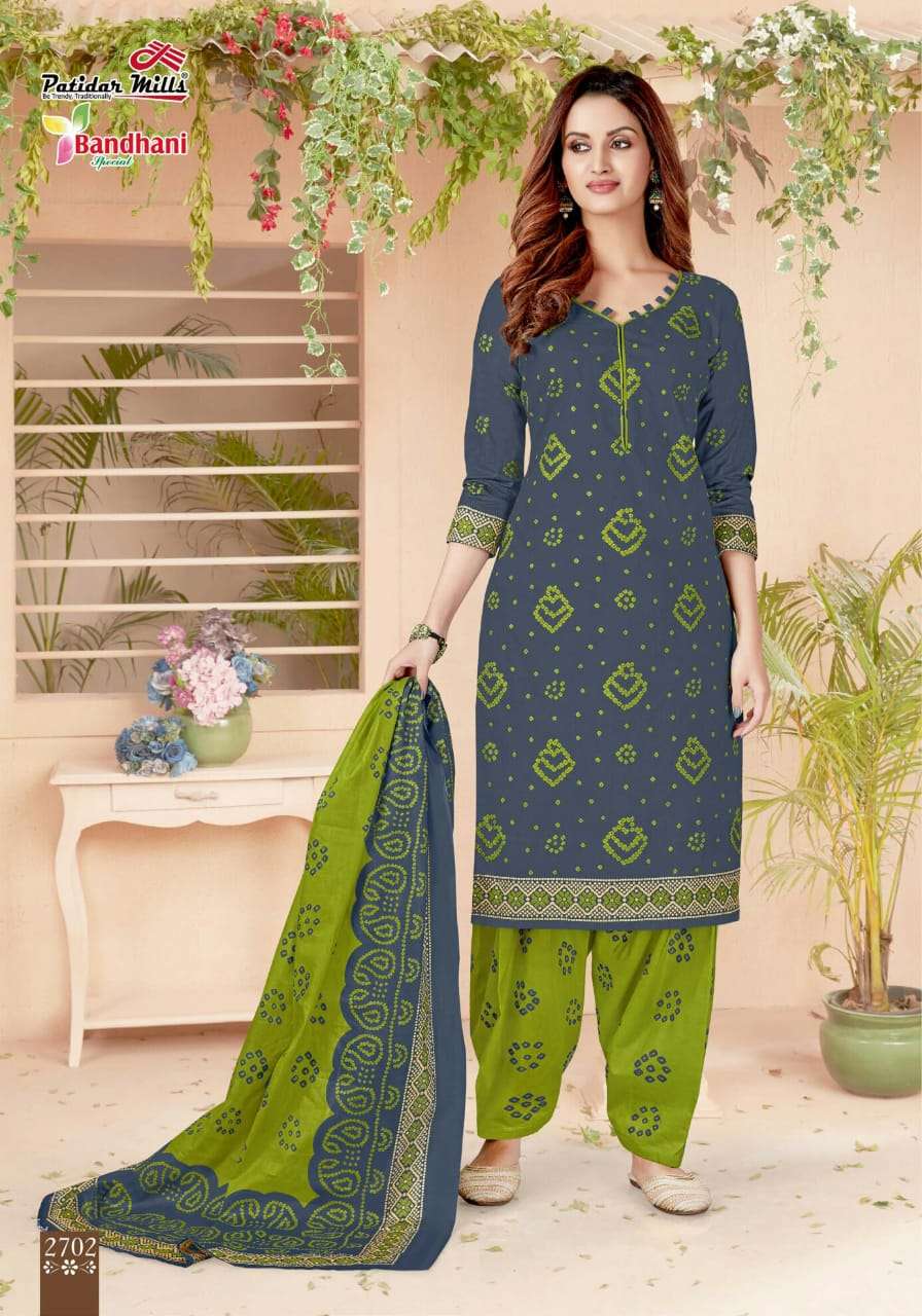 BANDHANI VOL-27 BY PATIDAR MILLS 2701 TO 2716 SERIES BEAUTIFUL SUITS COLORFUL STYLISH FANCY CASUAL WEAR & ETHNIC WEAR PURE COTTON DRESSES AT WHOLESALE PRICE