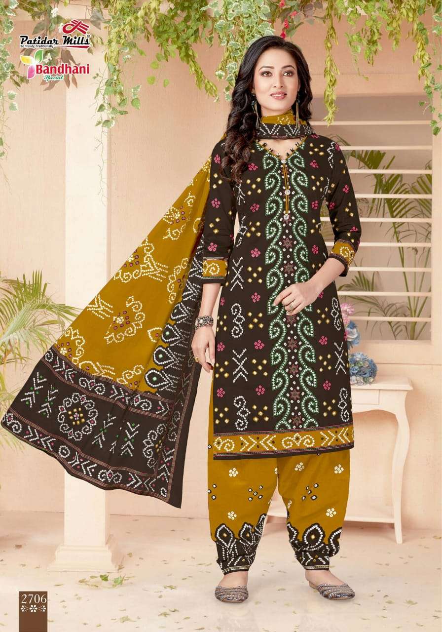BANDHANI VOL-27 BY PATIDAR MILLS 2701 TO 2716 SERIES BEAUTIFUL SUITS COLORFUL STYLISH FANCY CASUAL WEAR & ETHNIC WEAR PURE COTTON DRESSES AT WHOLESALE PRICE