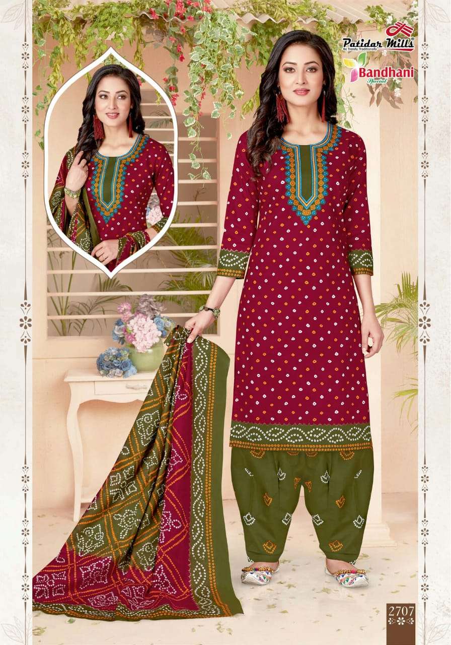BANDHANI VOL-27 BY PATIDAR MILLS 2701 TO 2716 SERIES BEAUTIFUL SUITS COLORFUL STYLISH FANCY CASUAL WEAR & ETHNIC WEAR PURE COTTON DRESSES AT WHOLESALE PRICE