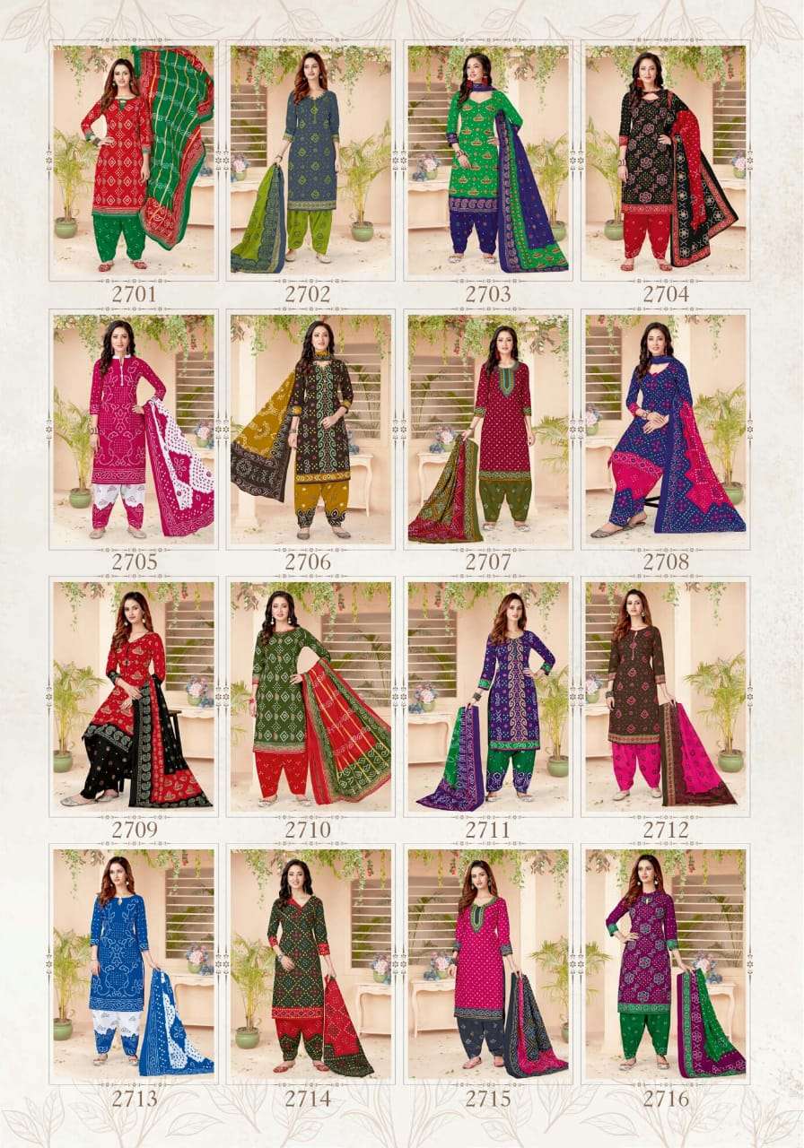 BANDHANI VOL-27 BY PATIDAR MILLS 2701 TO 2716 SERIES BEAUTIFUL SUITS COLORFUL STYLISH FANCY CASUAL WEAR & ETHNIC WEAR PURE COTTON DRESSES AT WHOLESALE PRICE