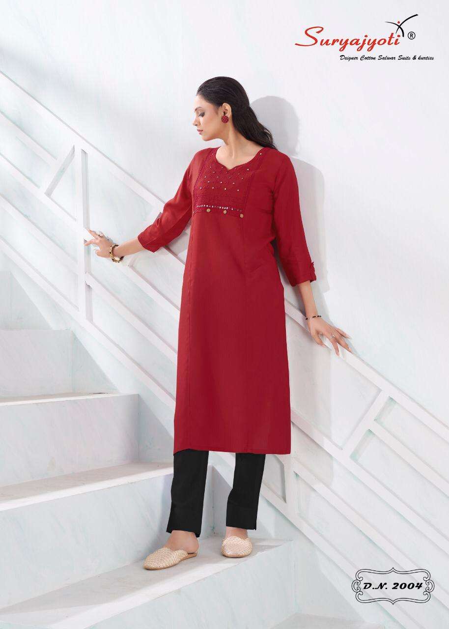 NIRJA VOL-2 BY SURYAJYOTI 2001 TO 2010 SERIES DESIGNER STYLISH FANCY COLORFUL BEAUTIFUL PARTY WEAR & ETHNIC WEAR COLLECTION RAYON EMBROIDERY KURTIS AT WHOLESALE PRICE