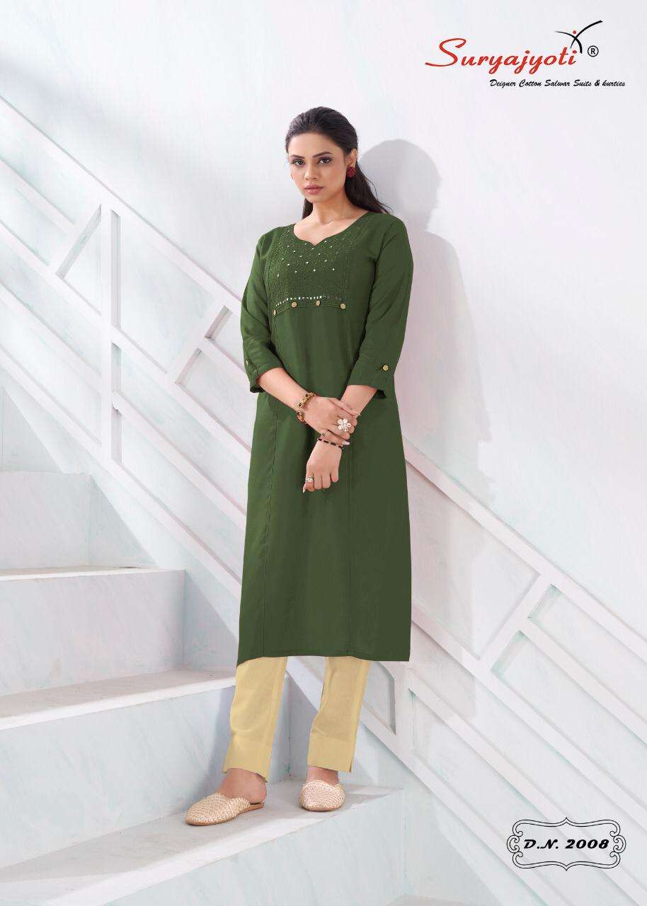 NIRJA VOL-2 BY SURYAJYOTI 2001 TO 2010 SERIES DESIGNER STYLISH FANCY COLORFUL BEAUTIFUL PARTY WEAR & ETHNIC WEAR COLLECTION RAYON EMBROIDERY KURTIS AT WHOLESALE PRICE