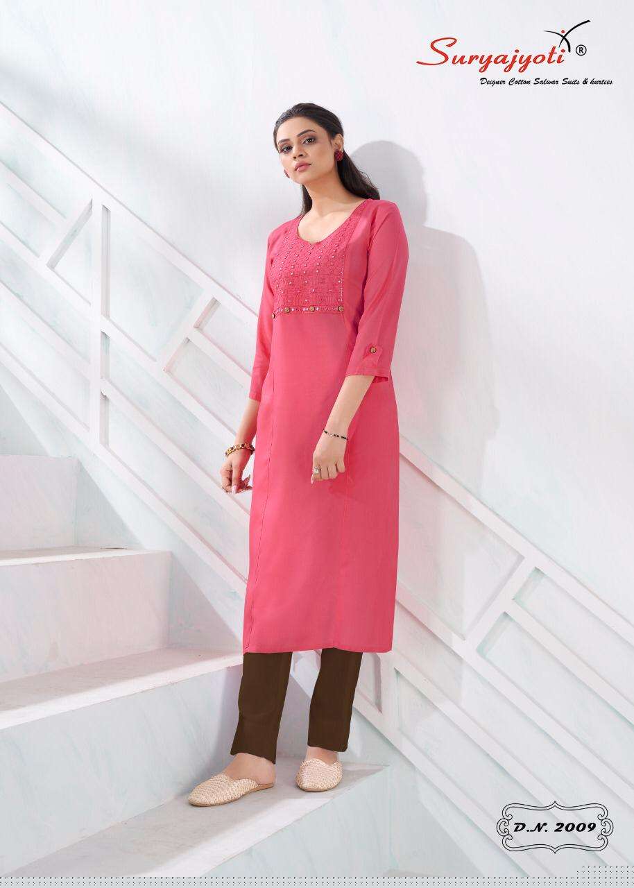 NIRJA VOL-2 BY SURYAJYOTI 2001 TO 2010 SERIES DESIGNER STYLISH FANCY COLORFUL BEAUTIFUL PARTY WEAR & ETHNIC WEAR COLLECTION RAYON EMBROIDERY KURTIS AT WHOLESALE PRICE