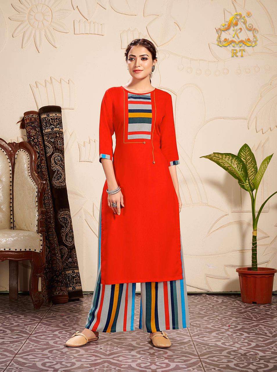 PLAZZO QUEEN VOL-10 BY RT 4055 TO 4060 SERIES DESIGNER STYLISH FANCY COLORFUL BEAUTIFUL PARTY WEAR & ETHNIC WEAR COLLECTION RAYON EMBROIDERY KURTIS WITH BOTTOM AT WHOLESALE PRICE