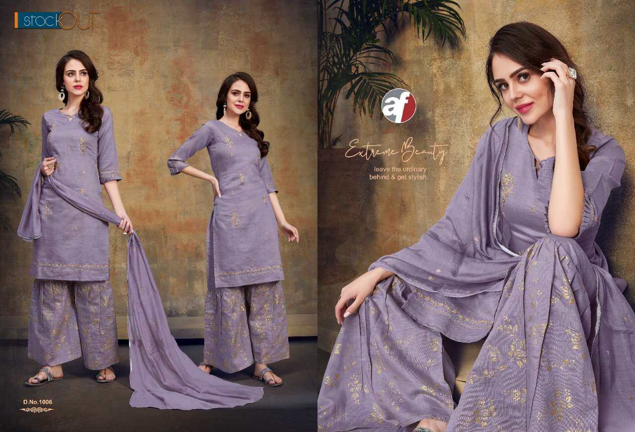 SHANAYA BY A.F 1001 TO 1006 SERIES BEAUTIFUL SUITS COLORFUL STYLISH FANCY CASUAL WEAR & ETHNIC WEAR PURE COTTON EMBROIDERY DRESSES AT WHOLESALE PRICE
