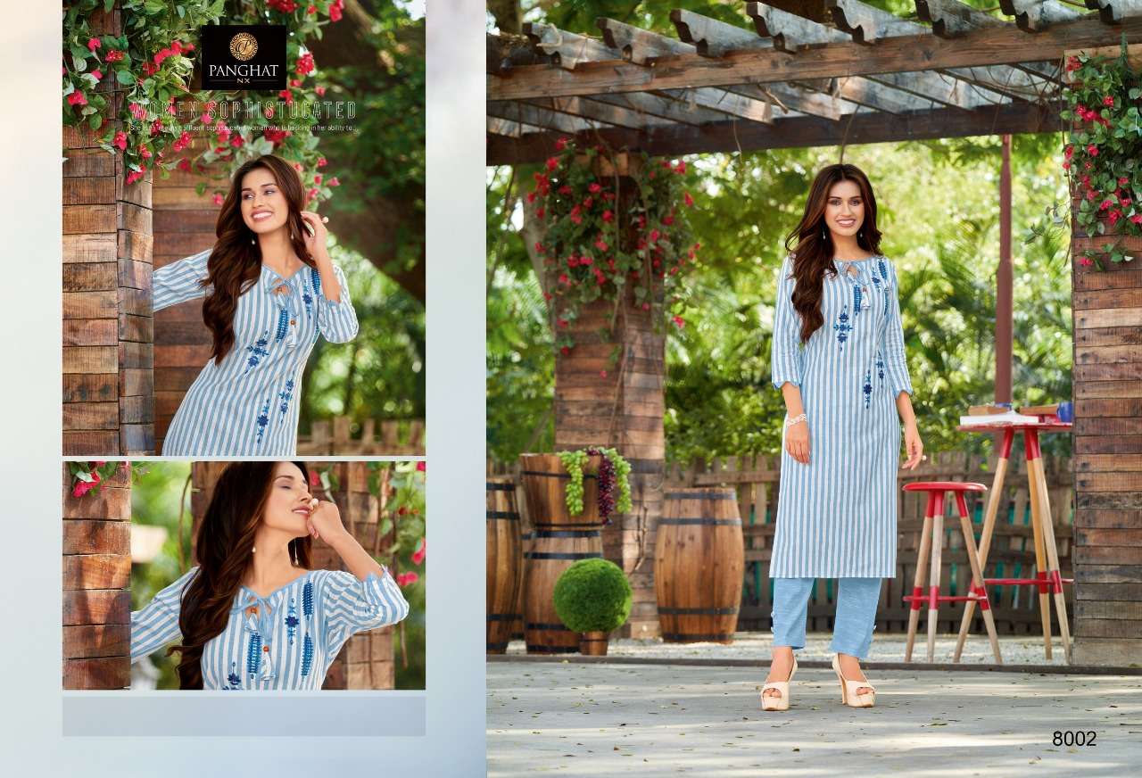 PIHOO BY PANGHAT NX 8001 TO 8007 SERIES DESIGNER STYLISH FANCY COLORFUL BEAUTIFUL PARTY WEAR & ETHNIC WEAR COLLECTION WEAVING COTTON EMBROIDERY KURTIS WITH BOTTOM AT WHOLESALE PRICE