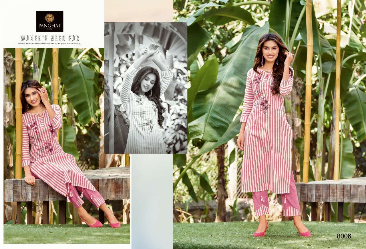 PIHOO BY PANGHAT NX 8001 TO 8007 SERIES DESIGNER STYLISH FANCY COLORFUL BEAUTIFUL PARTY WEAR & ETHNIC WEAR COLLECTION WEAVING COTTON EMBROIDERY KURTIS WITH BOTTOM AT WHOLESALE PRICE