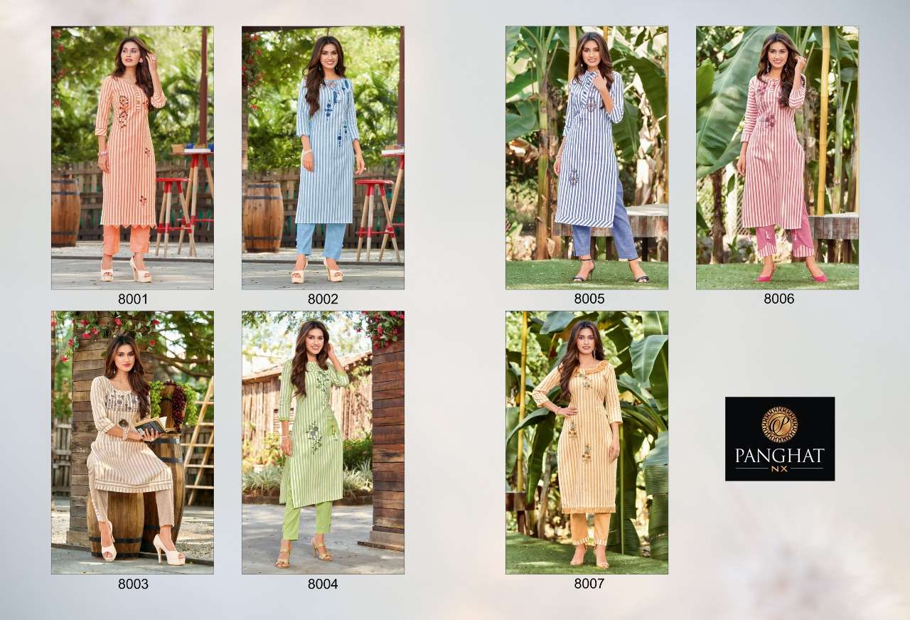 PIHOO BY PANGHAT NX 8001 TO 8007 SERIES DESIGNER STYLISH FANCY COLORFUL BEAUTIFUL PARTY WEAR & ETHNIC WEAR COLLECTION WEAVING COTTON EMBROIDERY KURTIS WITH BOTTOM AT WHOLESALE PRICE