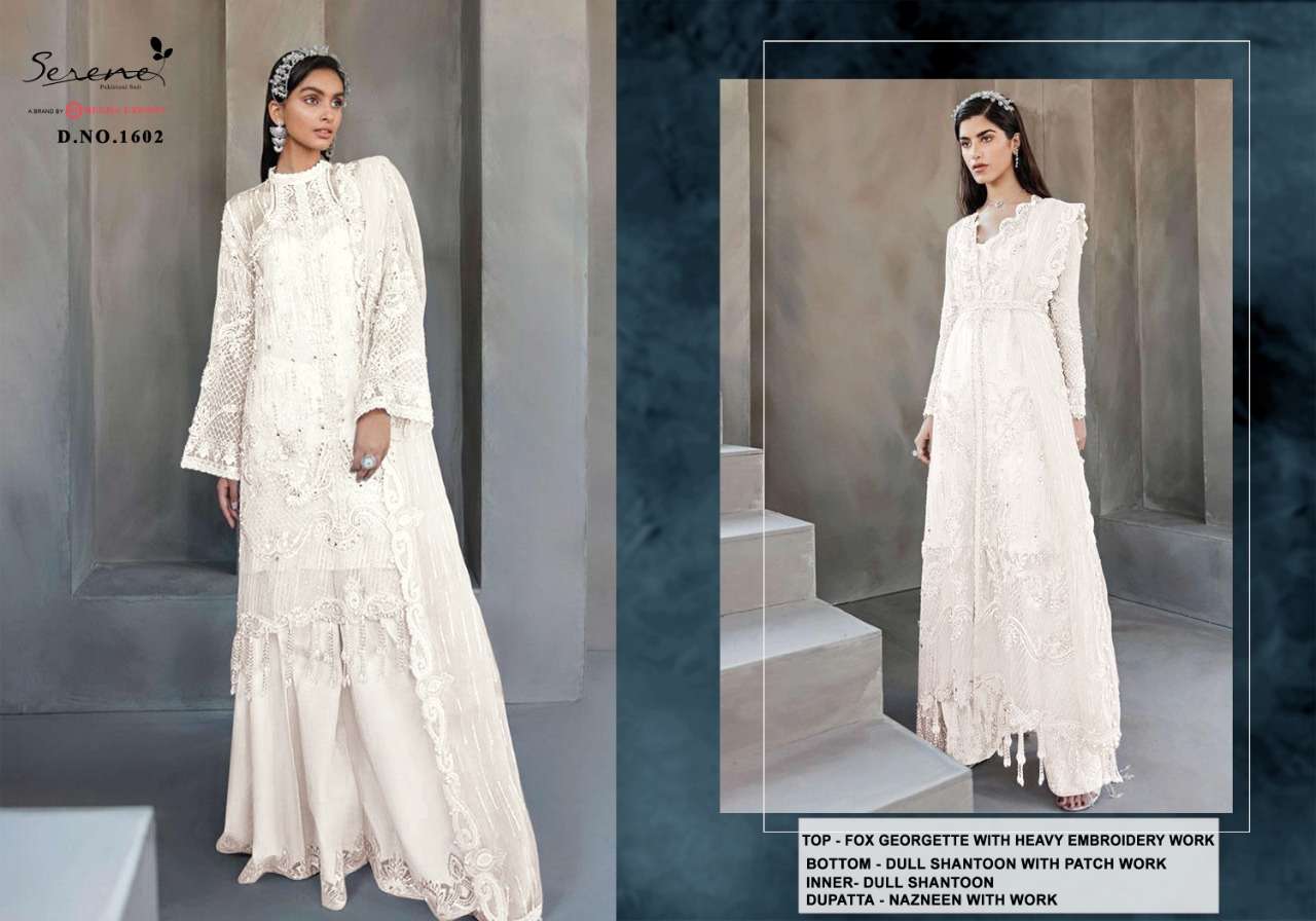 REIGN BY SERENE 1601 TO 1605 SERIES DESIGNER PAKISTANI SUITS COLLECTION BEAUTIFUL STYLISH FANCY COLORFUL PARTY WEAR & OCCASIONAL WEAR HEAVY FAUX GEORGETTE EMBROIDERED DRESSES AT WHOLESALE PRICE