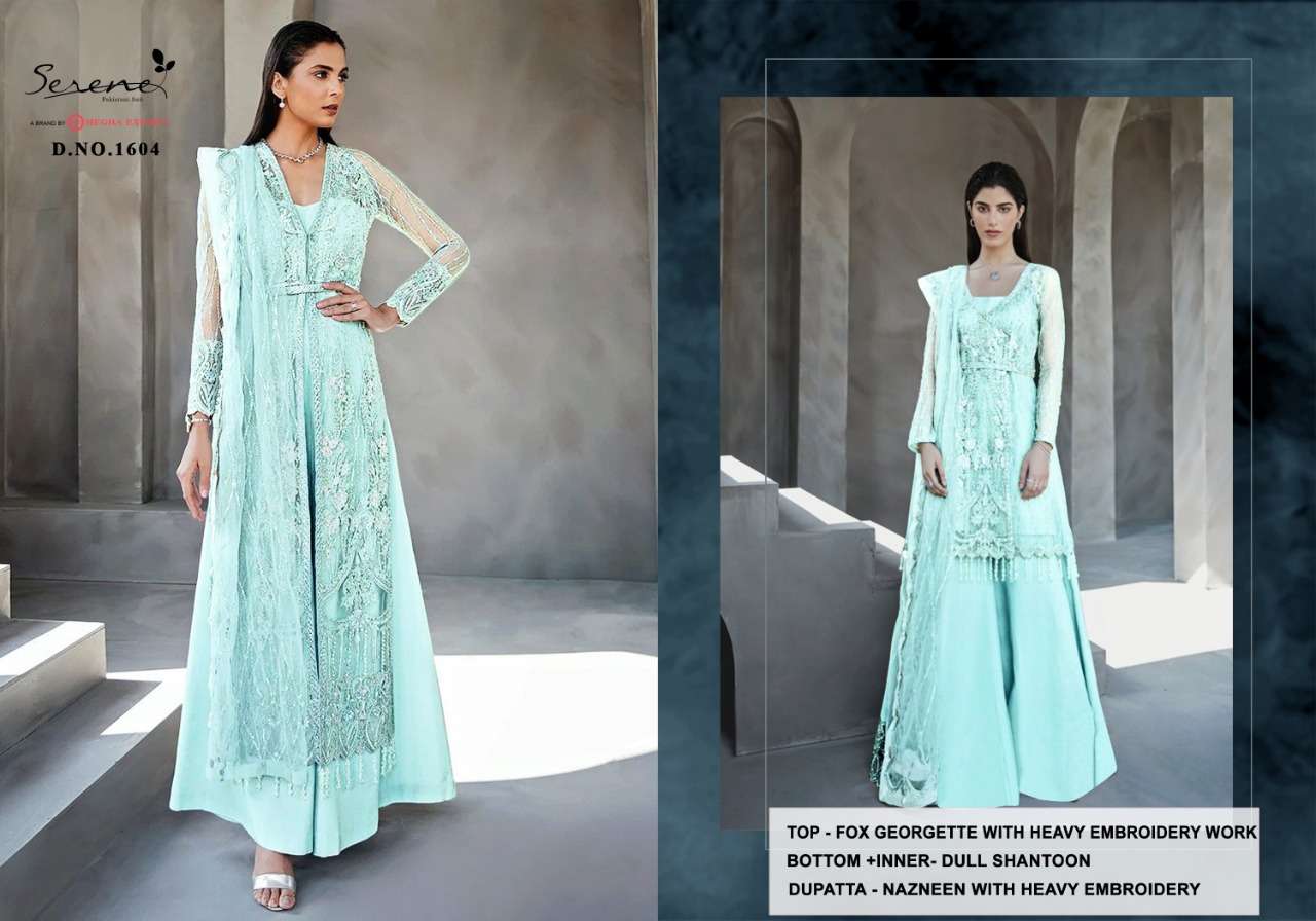 REIGN BY SERENE 1601 TO 1605 SERIES DESIGNER PAKISTANI SUITS COLLECTION BEAUTIFUL STYLISH FANCY COLORFUL PARTY WEAR & OCCASIONAL WEAR HEAVY FAUX GEORGETTE EMBROIDERED DRESSES AT WHOLESALE PRICE