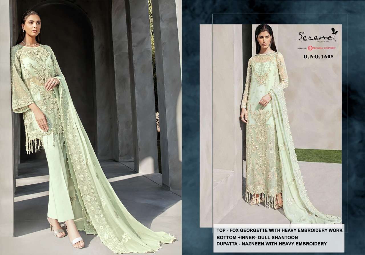 REIGN BY SERENE 1601 TO 1605 SERIES DESIGNER PAKISTANI SUITS COLLECTION BEAUTIFUL STYLISH FANCY COLORFUL PARTY WEAR & OCCASIONAL WEAR HEAVY FAUX GEORGETTE EMBROIDERED DRESSES AT WHOLESALE PRICE