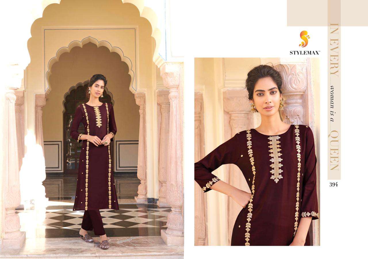 AMEERA BY STYLEMAX 391 TO 397 SERIES DESIGNER STYLISH FANCY COLORFUL BEAUTIFUL PARTY WEAR & ETHNIC WEAR COLLECTION PURE VISCOSE EMBROIDERY KURTIS WITH BOTTOM AT WHOLESALE PRICE