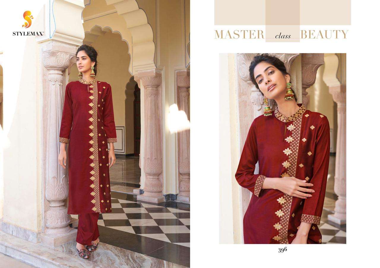 AMEERA BY STYLEMAX 391 TO 397 SERIES DESIGNER STYLISH FANCY COLORFUL BEAUTIFUL PARTY WEAR & ETHNIC WEAR COLLECTION PURE VISCOSE EMBROIDERY KURTIS WITH BOTTOM AT WHOLESALE PRICE