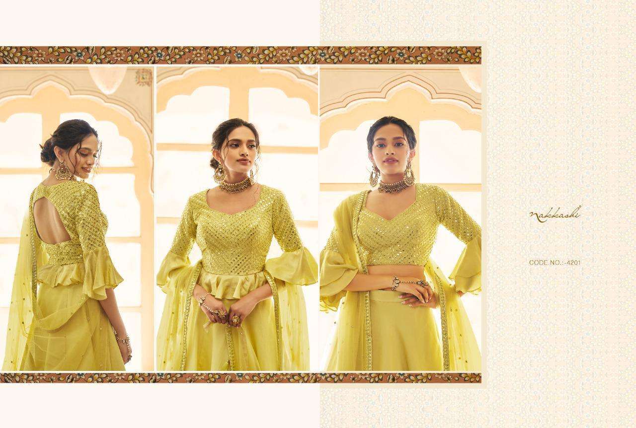 EIRA BY NAKKASHI 4201 TO 4207 SERIES BEAUTIFUL COLORFUL FANCY WEDDING COLLECTION OCCASIONAL WEAR & PARTY WEAR FANCY LEHENGAS AT WHOLESALE PRICE