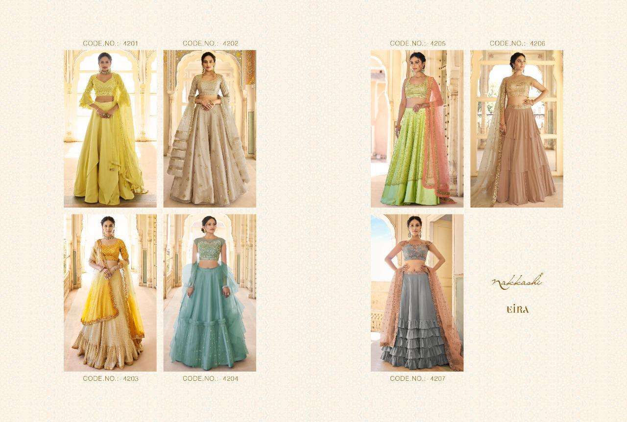 EIRA BY NAKKASHI 4201 TO 4207 SERIES BEAUTIFUL COLORFUL FANCY WEDDING COLLECTION OCCASIONAL WEAR & PARTY WEAR FANCY LEHENGAS AT WHOLESALE PRICE