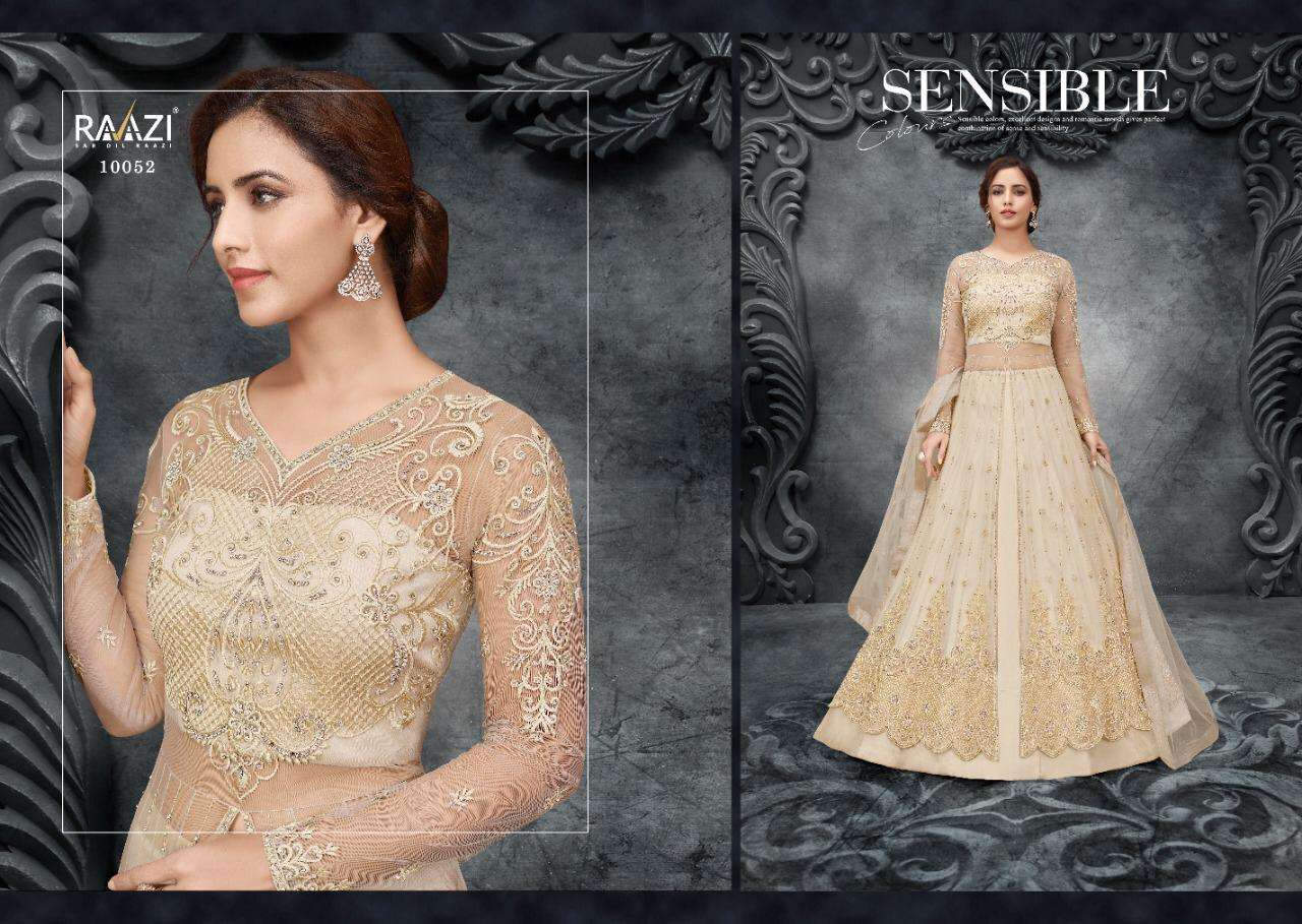RAAZI 10049 SERIES BY RAMA FASHION 10049 TO 10053 SERIES BEAUTIFUL STYLISH FANCY COLORFUL CASUAL WEAR & ETHNIC WEAR & READY TO WEAR SOFT NET EMBROIDERED DRESSES AT WHOLESALE PRICE