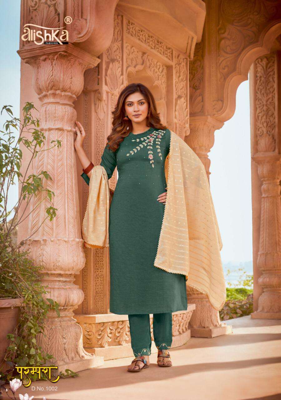 PARAMPARA BY ALISHKA FASHION 1001 TO 1006 SERIES BEAUTIFUL SUITS COLORFUL STYLISH FANCY CASUAL WEAR & ETHNIC WEAR SILK WITH HANDWORK DRESSES AT WHOLESALE PRICE