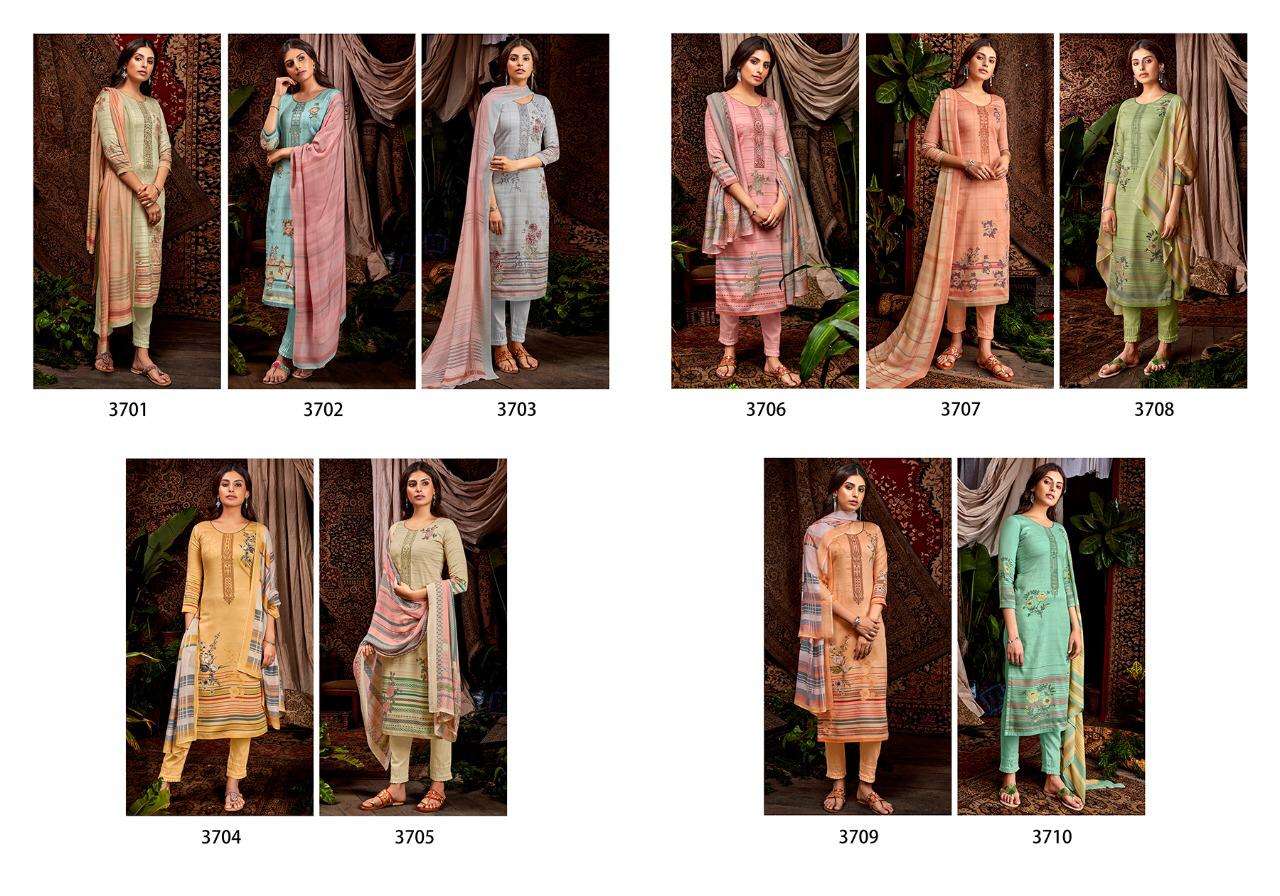 ALENA BY SANNA FASHION 3701 TO 3710 SERIES BEAUTIFUL SUITS COLORFUL STYLISH FANCY CASUAL WEAR & ETHNIC WEAR PURE JAM SILK DIGITAL PRINT WITH FANCY WORK DRESSES AT WHOLESALE PRICE