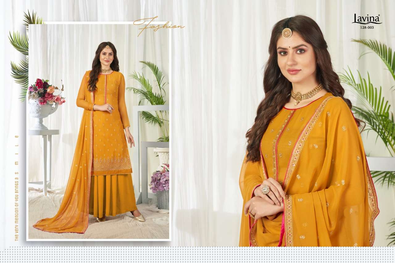 LAVINA VOL-128 BY LAVINA 128-001 TO 128-006 SERIES BEAUTIFUL PAKISTANI SUITS COLORFUL STYLISH FANCY CASUAL WEAR & ETHNIC WEAR GEORGETTE EMBROIDERED DRESSES AT WHOLESALE PRICE