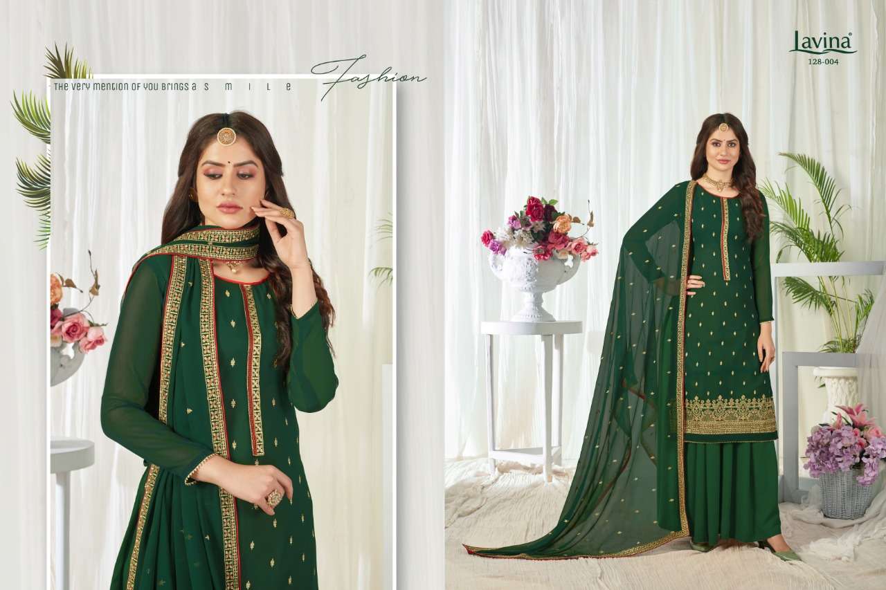 LAVINA VOL-128 BY LAVINA 128-001 TO 128-006 SERIES BEAUTIFUL PAKISTANI SUITS COLORFUL STYLISH FANCY CASUAL WEAR & ETHNIC WEAR GEORGETTE EMBROIDERED DRESSES AT WHOLESALE PRICE