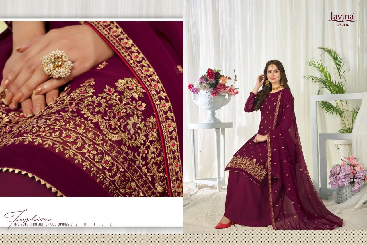 LAVINA VOL-128 BY LAVINA 128-001 TO 128-006 SERIES BEAUTIFUL PAKISTANI SUITS COLORFUL STYLISH FANCY CASUAL WEAR & ETHNIC WEAR GEORGETTE EMBROIDERED DRESSES AT WHOLESALE PRICE