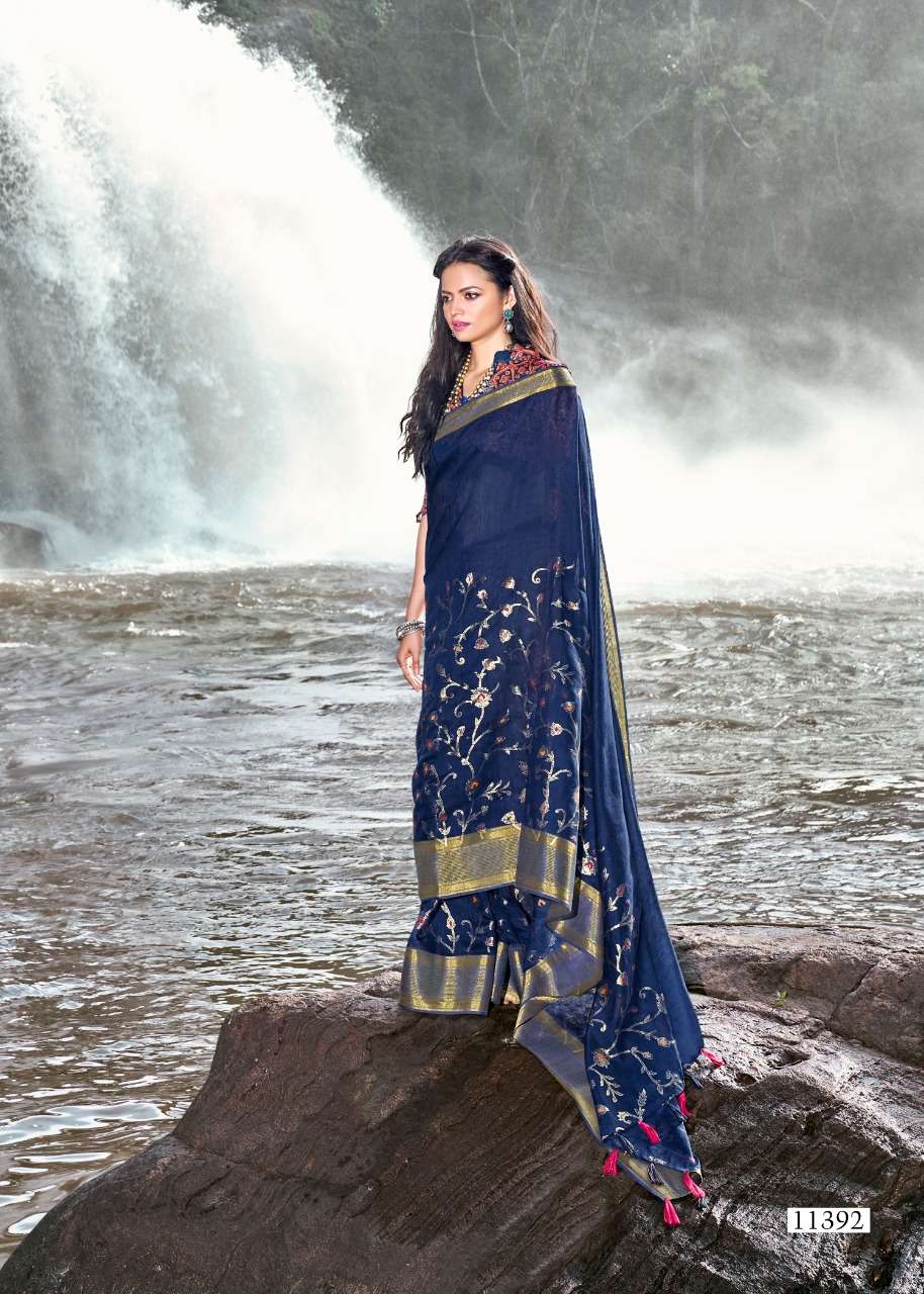 UPASANA BY TRIVENI 11391 TO 11398 SERIES INDIAN TRADITIONAL WEAR COLLECTION BEAUTIFUL STYLISH FANCY COLORFUL PARTY WEAR & OCCASIONAL WEAR COTTON LINEN SAREES AT WHOLESALE PRICE