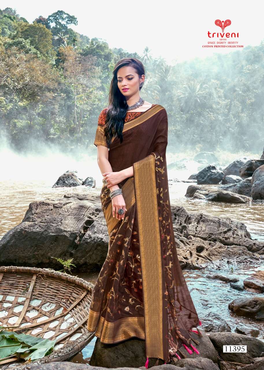 UPASANA BY TRIVENI 11391 TO 11398 SERIES INDIAN TRADITIONAL WEAR COLLECTION BEAUTIFUL STYLISH FANCY COLORFUL PARTY WEAR & OCCASIONAL WEAR COTTON LINEN SAREES AT WHOLESALE PRICE