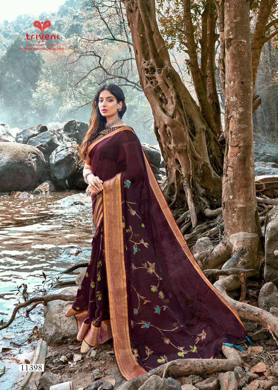 UPASANA BY TRIVENI 11391 TO 11398 SERIES INDIAN TRADITIONAL WEAR COLLECTION BEAUTIFUL STYLISH FANCY COLORFUL PARTY WEAR & OCCASIONAL WEAR COTTON LINEN SAREES AT WHOLESALE PRICE