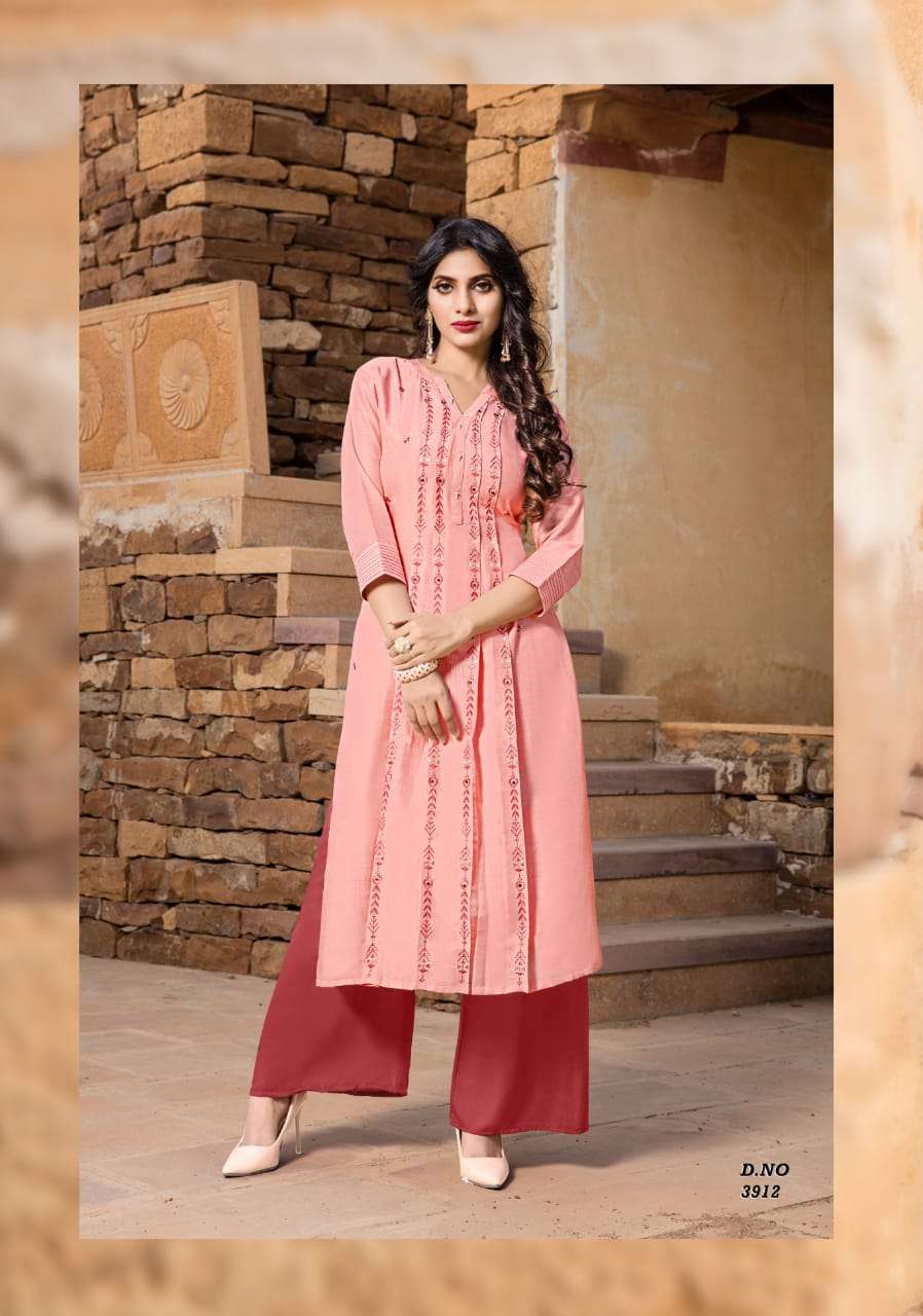 RESHAMI VOL-2 BY YAMI FASHION 3911 TO 3916 SERIES DESIGNER STYLISH FANCY COLORFUL BEAUTIFUL PARTY WEAR & ETHNIC WEAR COLLECTION VISCOSE EMBROIDERY KURTIS WITH BOTTOM AT WHOLESALE PRICE