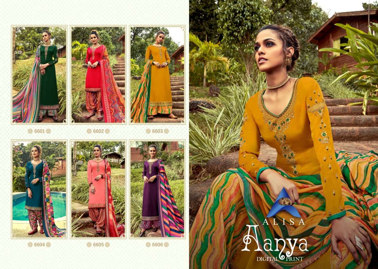 ANAYA BY ALISA 6601 TO 6606 SERIES BEAUTIFUL SUITS COLORFUL STYLISH FANCY CASUAL WEAR & ETHNIC WEAR SATIN GEORGETTE DRESSES AT WHOLESALE PRICE