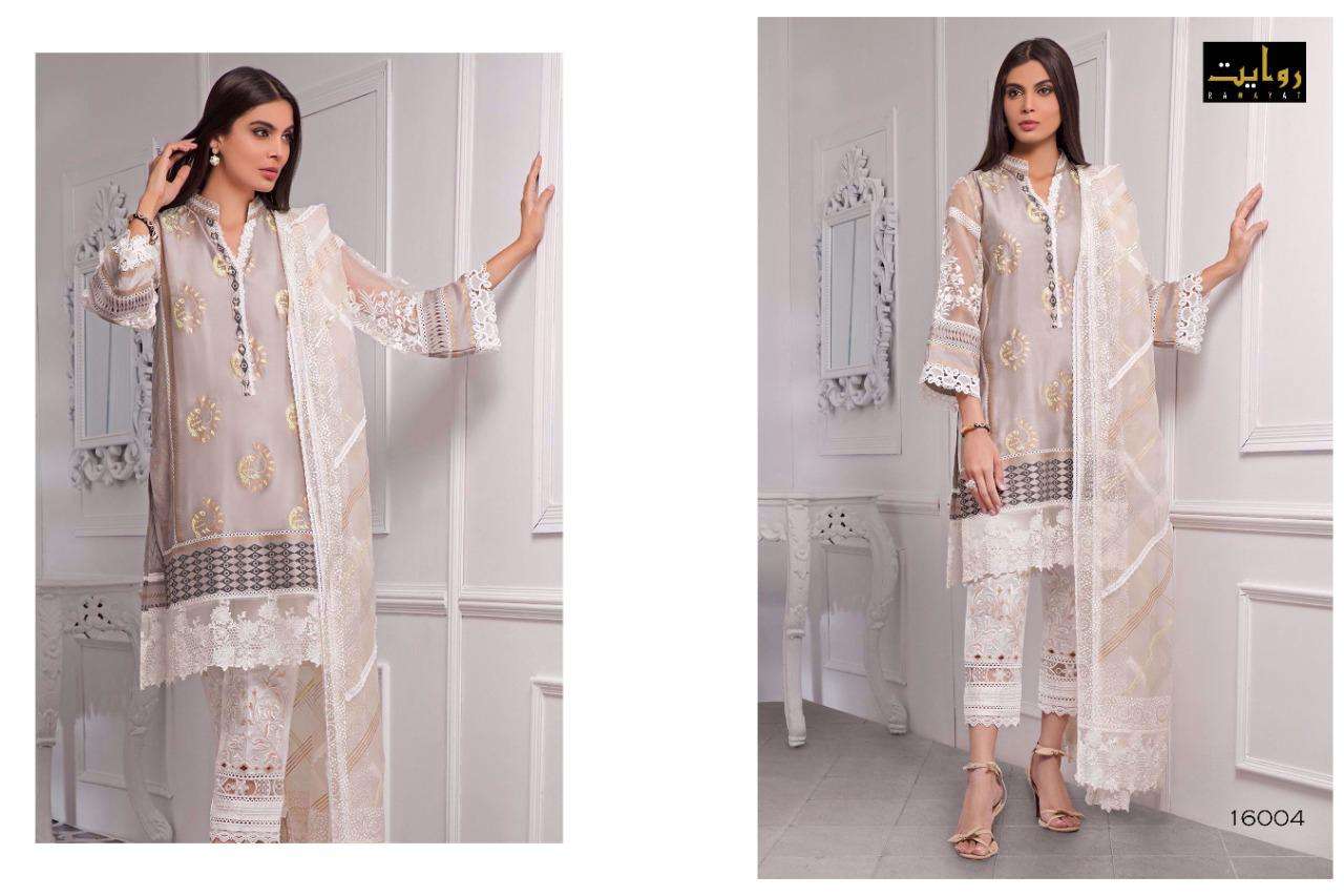 MODERN MEMSAAB VOL-2 BY RAWAYAT 16002 TO 16006 SERIES DESIGNER PAKISTANI SUITS COLLECTION BEAUTIFUL STYLISH FANCY COLORFUL PARTY WEAR & OCCASIONAL WEAR PURE JAM COTTON EMBROIDERED DRESSES AT WHOLESALE PRICE