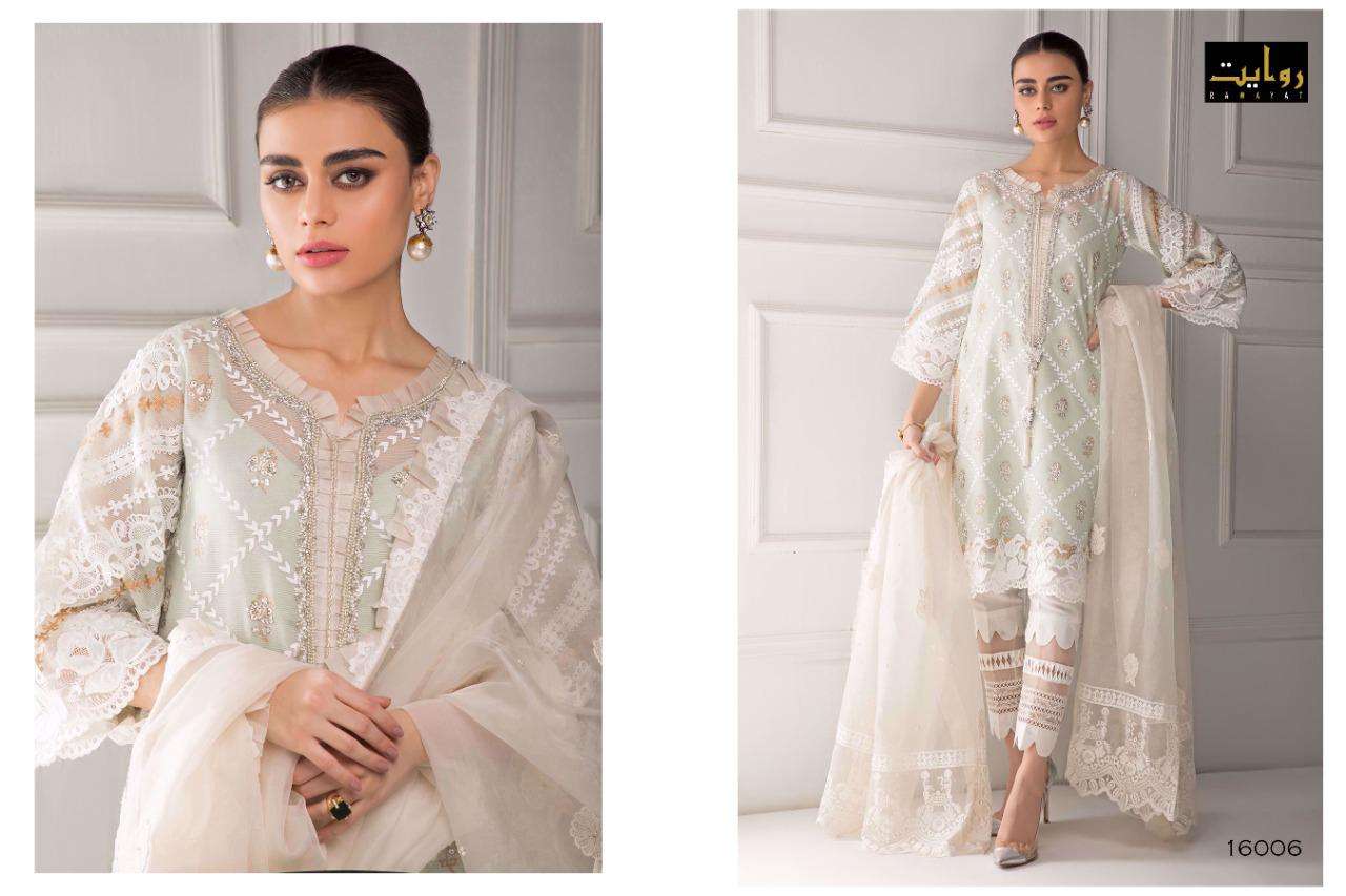 MODERN MEMSAAB VOL-2 BY RAWAYAT 16002 TO 16006 SERIES DESIGNER PAKISTANI SUITS COLLECTION BEAUTIFUL STYLISH FANCY COLORFUL PARTY WEAR & OCCASIONAL WEAR PURE JAM COTTON EMBROIDERED DRESSES AT WHOLESALE PRICE