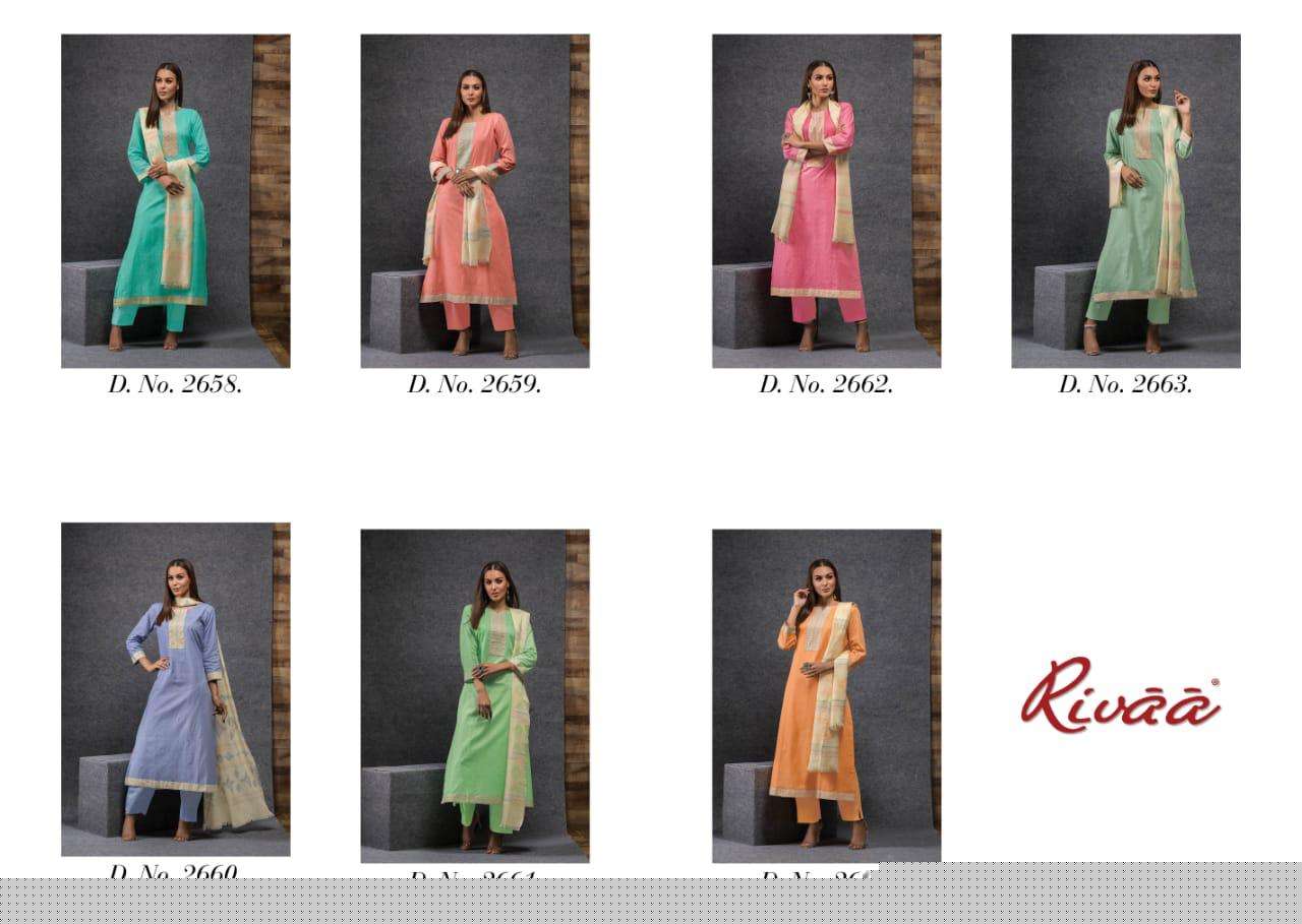 SUREKHA BY RIVAA 2658 TO 2664 SERIES BEAUTIFUL SUITS COLORFUL STYLISH FANCY CASUAL WEAR & ETHNIC WEAR PURE COTTON PRINT WITH EMBROIDERY WORK DRESSES AT WHOLESALE PRICE