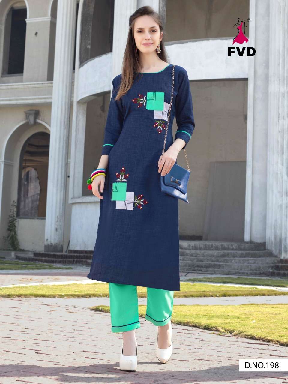 CITY GIRL VOL-3 BY FVD 197 TO 203 SERIES BEAUTIFUL COLORFUL STYLISH FANCY PARTY WEAR & ETHNIC WEAR & READY TO WEAR KHADI COTTON KURTIS WITH BOTTOM AT WHOLESALE PRICE