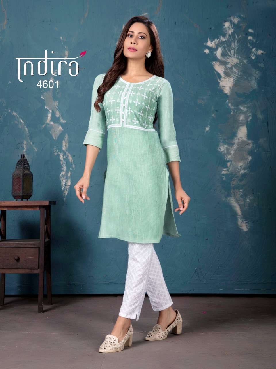 THE SPRING VOL-2 BY INDIRA 4601 TO 4606 SERIES DESIGNER STYLISH FANCY COLORFUL BEAUTIFUL PARTY WEAR & ETHNIC WEAR COLLECTION HEAVY COTTON EMBROIDERY KURTIS WITH BOTTOM AT WHOLESALE PRICE