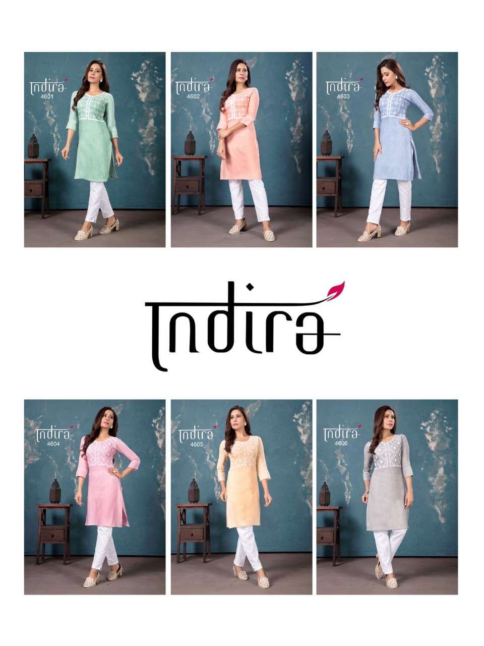 THE SPRING VOL-2 BY INDIRA 4601 TO 4606 SERIES DESIGNER STYLISH FANCY COLORFUL BEAUTIFUL PARTY WEAR & ETHNIC WEAR COLLECTION HEAVY COTTON EMBROIDERY KURTIS WITH BOTTOM AT WHOLESALE PRICE