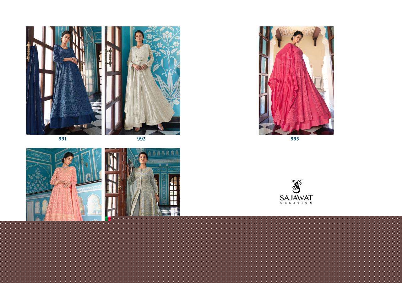 MERAKI VOL-6 BY SAJAWAT CREATION 991 TO 995 SERIES DESIGNER ANARKALI SUITS COLLECTION BEAUTIFUL STYLISH FANCY COLORFUL PARTY WEAR & OCCASIONAL WEAR HEAVY FAUX GEORGETTE DRESSES AT WHOLESALE PRICE