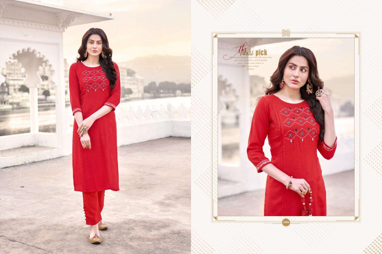 NAMYA VOL-1 BY KAJRI STYLE 1001 TO 1008 SERIES DESIGNER STYLISH FANCY COLORFUL BEAUTIFUL PARTY WEAR & ETHNIC WEAR COLLECTION HEAVY RUBY SLUB WITH WORK KURTIS WITH BOTTOM AT WHOLESALE PRICE