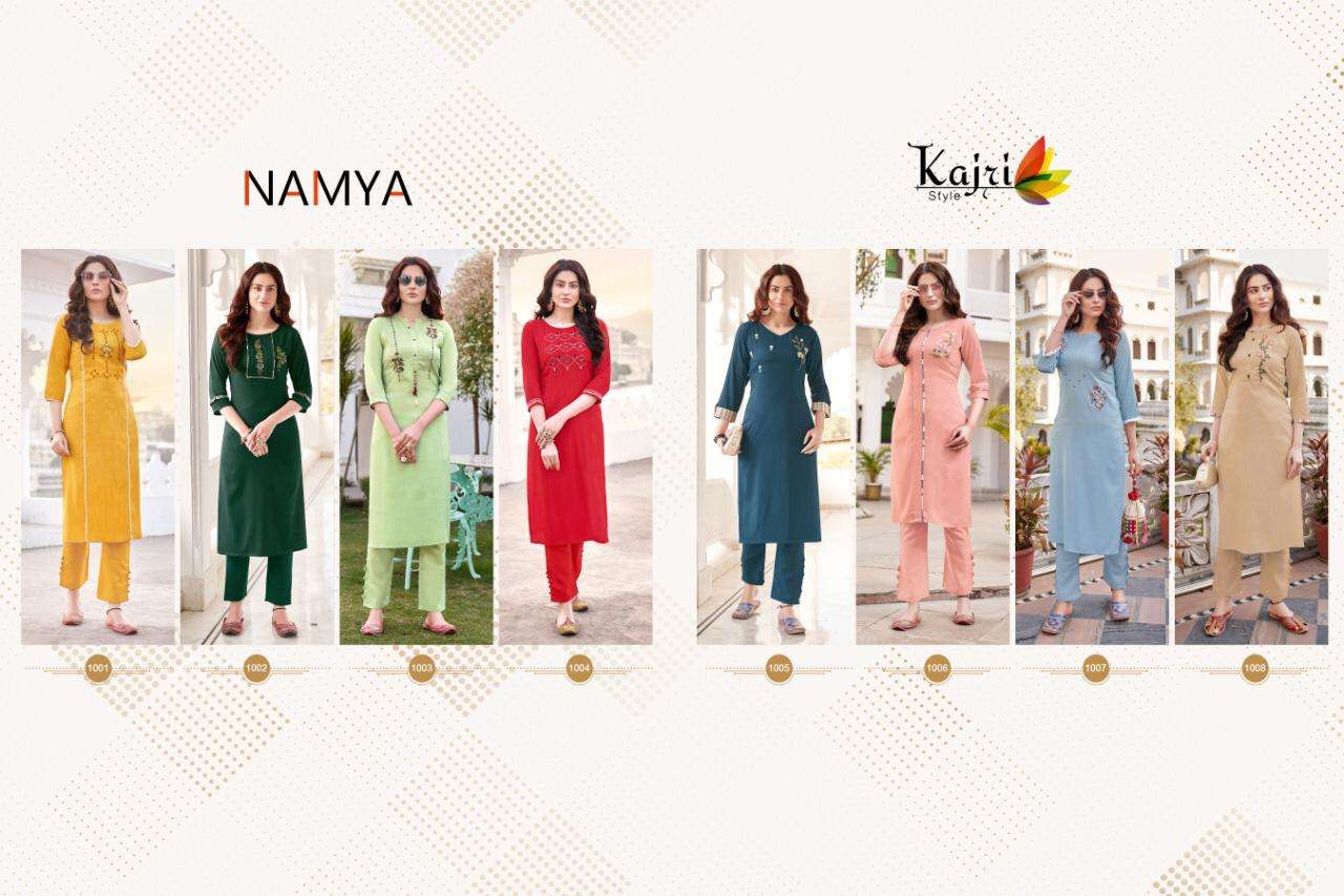 NAMYA VOL-1 BY KAJRI STYLE 1001 TO 1008 SERIES DESIGNER STYLISH FANCY COLORFUL BEAUTIFUL PARTY WEAR & ETHNIC WEAR COLLECTION HEAVY RUBY SLUB WITH WORK KURTIS WITH BOTTOM AT WHOLESALE PRICE