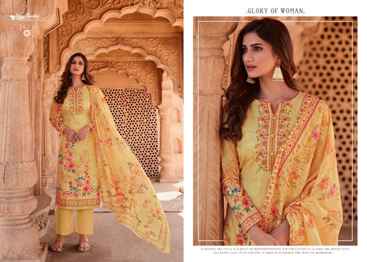 SHALIKA VOL-69 BY SHREE SHALIKA FASHION 2601 TO 2608 SERIES BEAUTIFUL STYLISH SUITS FANCY COLORFUL CASUAL WEAR & ETHNIC WEAR & READY TO WEAR COTTON DIGITAL PRINT WITH AARI WORK DRESSES AT WHOLESALE PRICE