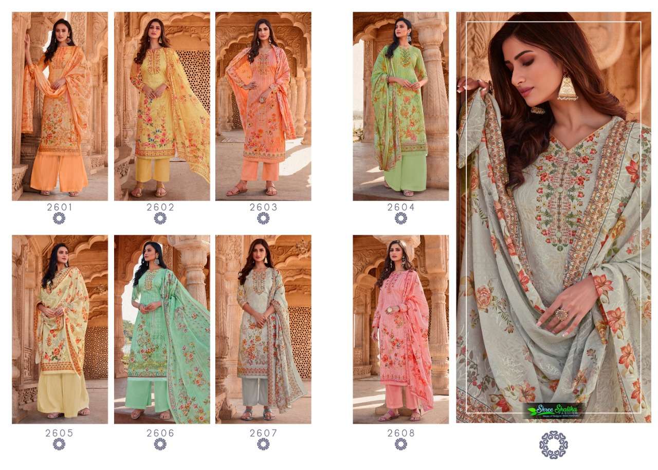 SHALIKA VOL-69 BY SHREE SHALIKA FASHION 2601 TO 2608 SERIES BEAUTIFUL STYLISH SUITS FANCY COLORFUL CASUAL WEAR & ETHNIC WEAR & READY TO WEAR COTTON DIGITAL PRINT WITH AARI WORK DRESSES AT WHOLESALE PRICE